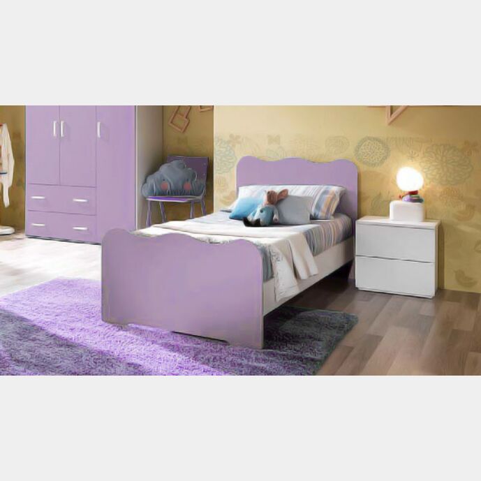 Letto singolo di design linea onda, Lilla