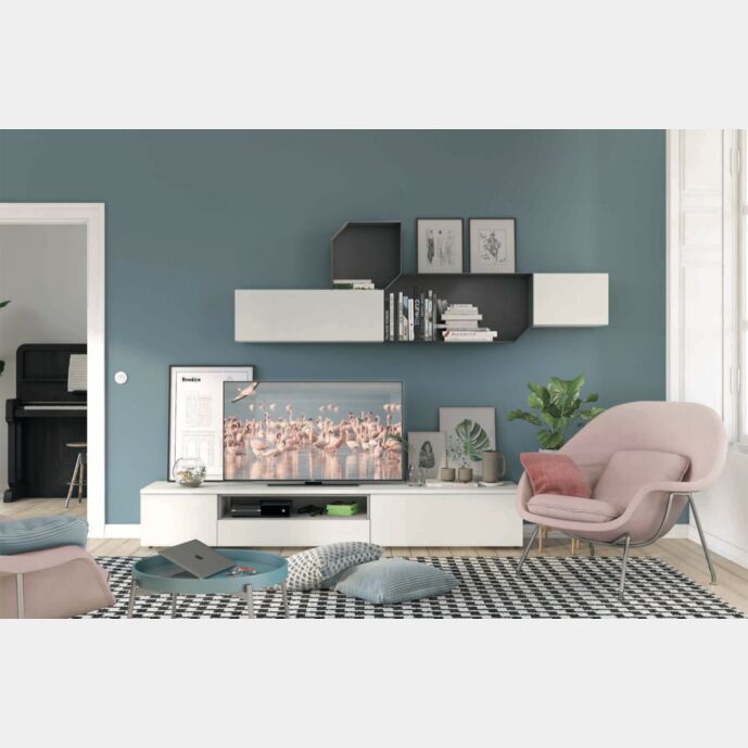 Parete attrezzata con porta tv in finitura Cemento artico e Grigio Titanio