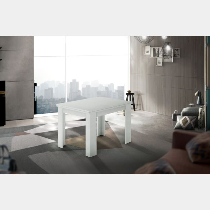 Tavolo moderno 90x90 apertura a libro, finitura Larice Bianco