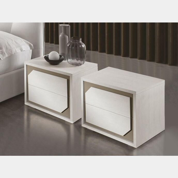 Coppia di comodini moderni, Olmo Bianco, Made in Italy