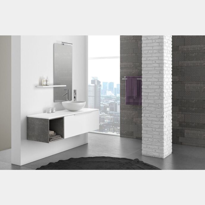 Composizione bagno sospesa Bianco con cubotto in pietra naturale Grigia