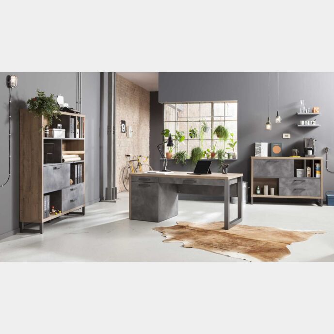 Ufficio completo Industry in finitura Rovere e Grigio smoke
