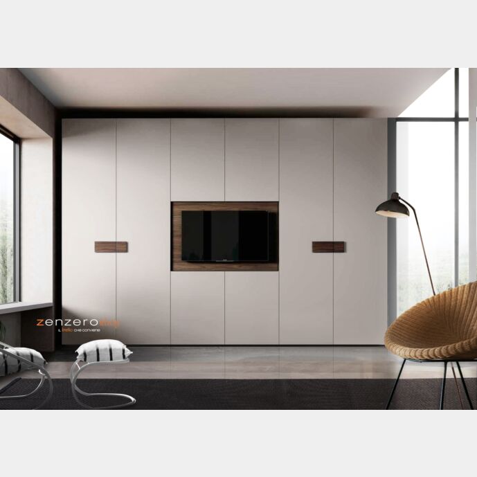 Armadio camera letto con vano tv, Grigio e Noce moro Zenzero Shop