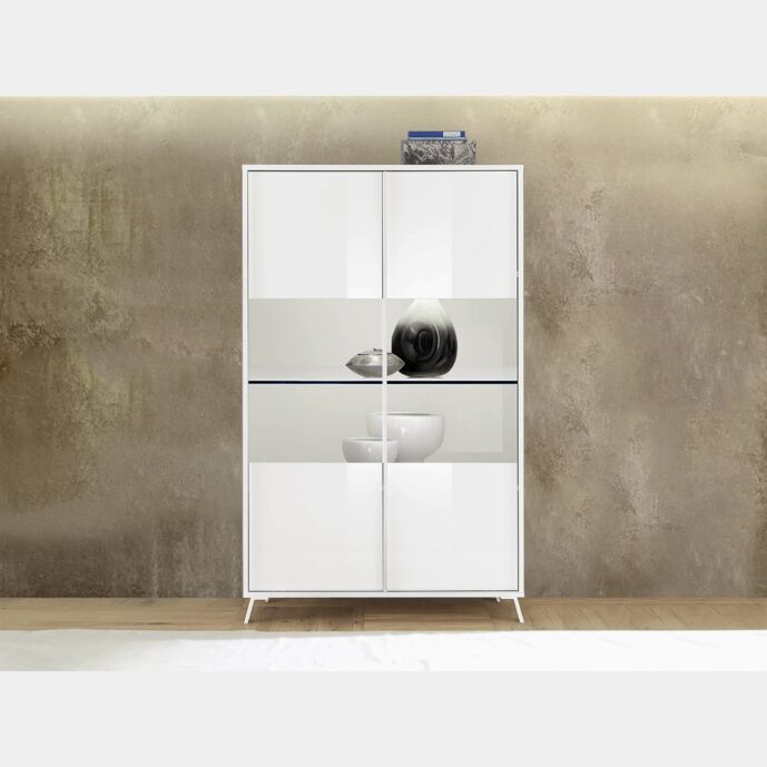 Vetrina moderna 2 ante parzialmente vetro, finitura Bianco lucido