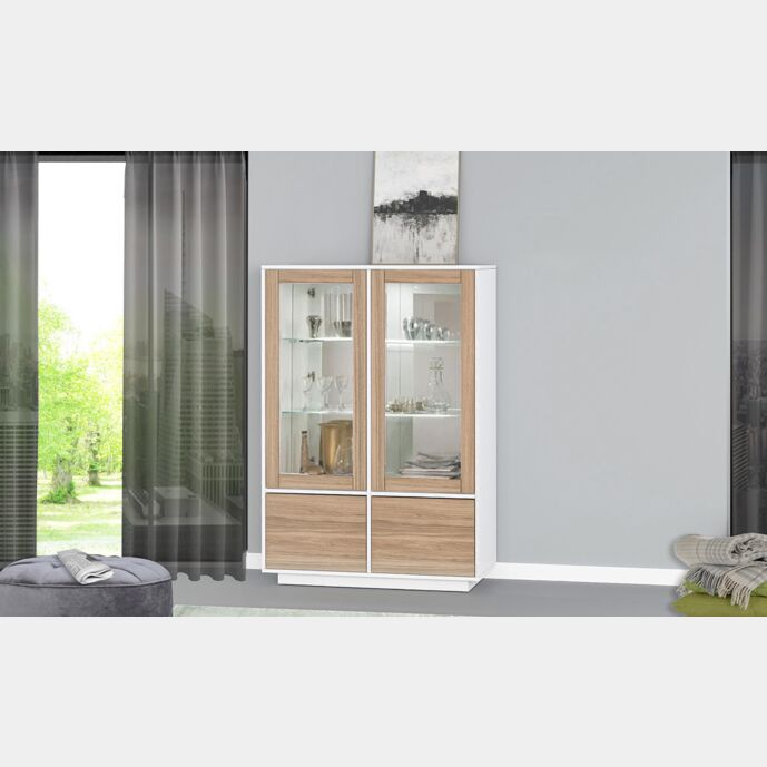 Vetrina in finitura noce caracalla e struttura bianca laccata lucida