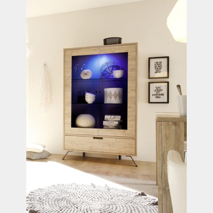 Vetrina doppia colonna "Wood" 2 ante 1 cassetto, Sherwood Oak - 106x177 cm