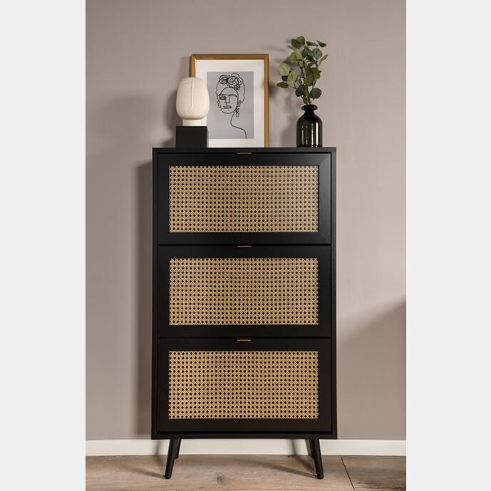 Scarpiera Arendal con 3 cassetti in finitura Nero opaco con dettagli Oro