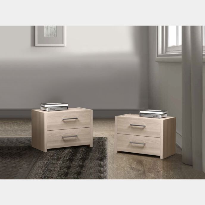 Comodini Olmo natura a 2 cassetti, maniglie in metallo