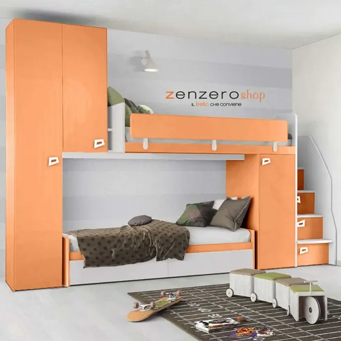 Cameretta Jonathan per ragazzi, papaya e bianco opaco