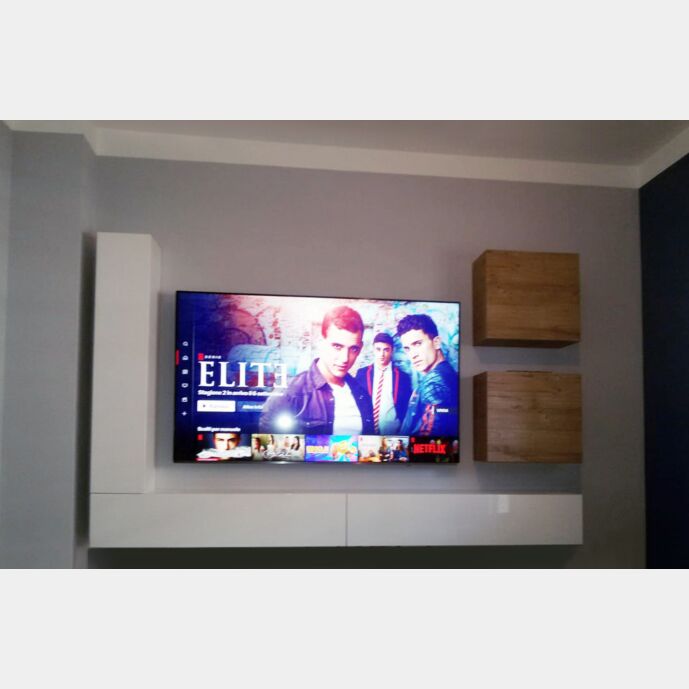 ACQUISTA ANCHE TU Parete attrezzata bianca laccata lucida e noce stelvio moderna