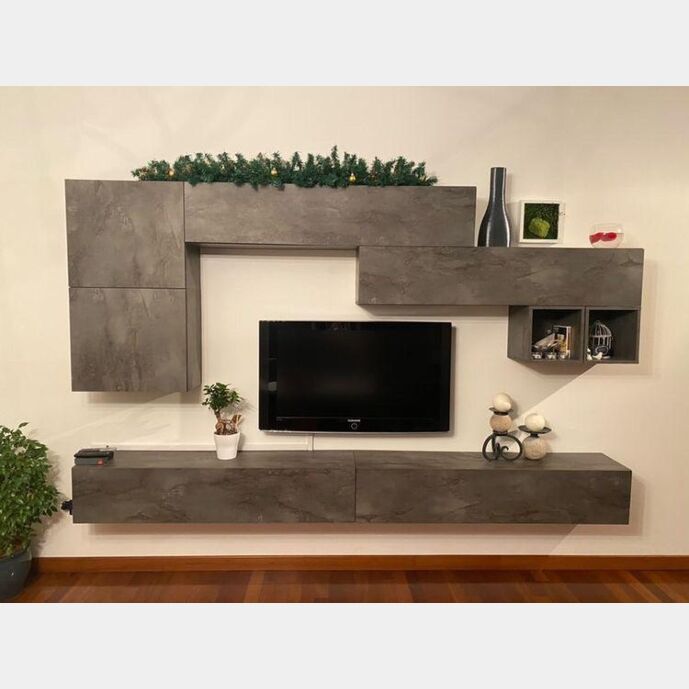 Parete attrezzata con basi tv, pensili vasistas e ribalta, Ossido, composizione libera Zenzero Shop