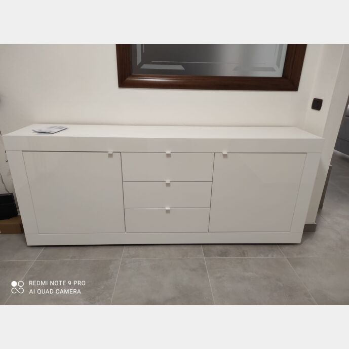 Credenza moderna con cassetti, Bianco Lucido
