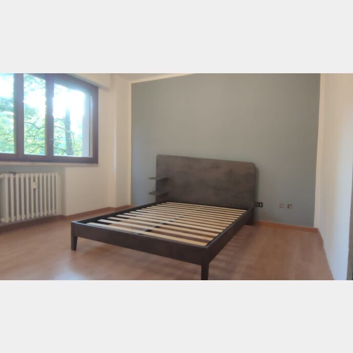 Letto matrimoniale moderno Edge Plus con testata in legno, finitura Fusion