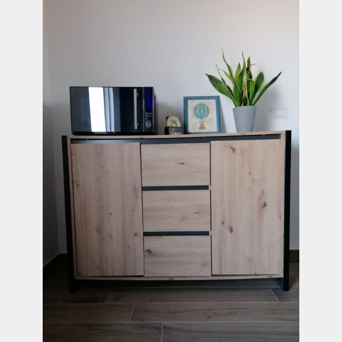 Credenza Madia industry 2 ante 3 cassetti, Rovere Nodato e struttura in Antracite