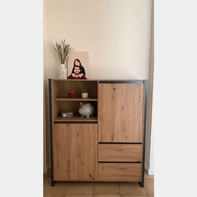 Credenza Madia industry 2 ante 2 cassetti, Rovere Nodato e struttura in Antracite