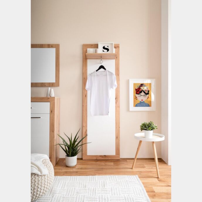 Appendiabiti da ingresso, finitura bianco lucido e quercia