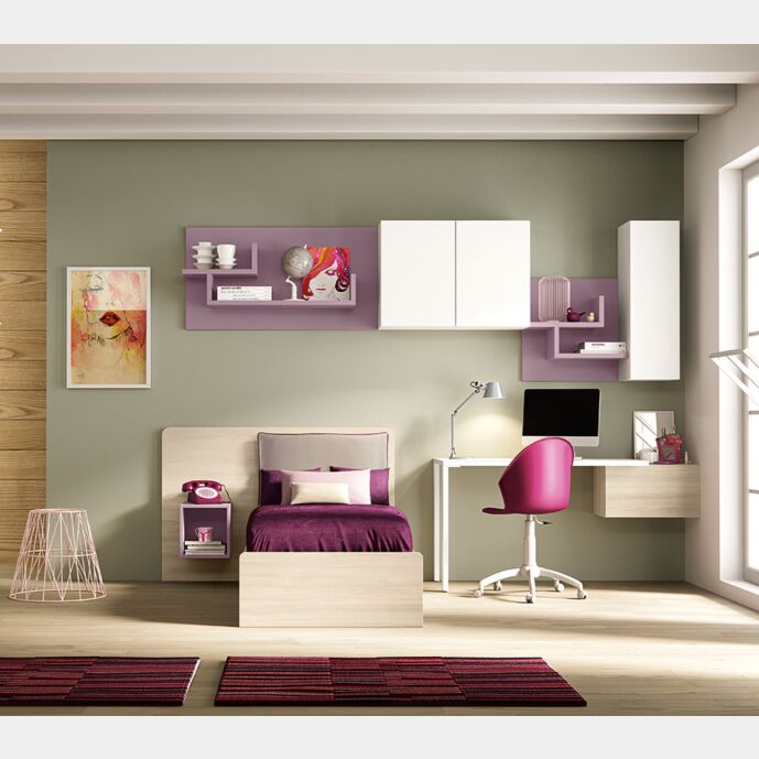Scrivania per camerette bianca con pensile Olmo