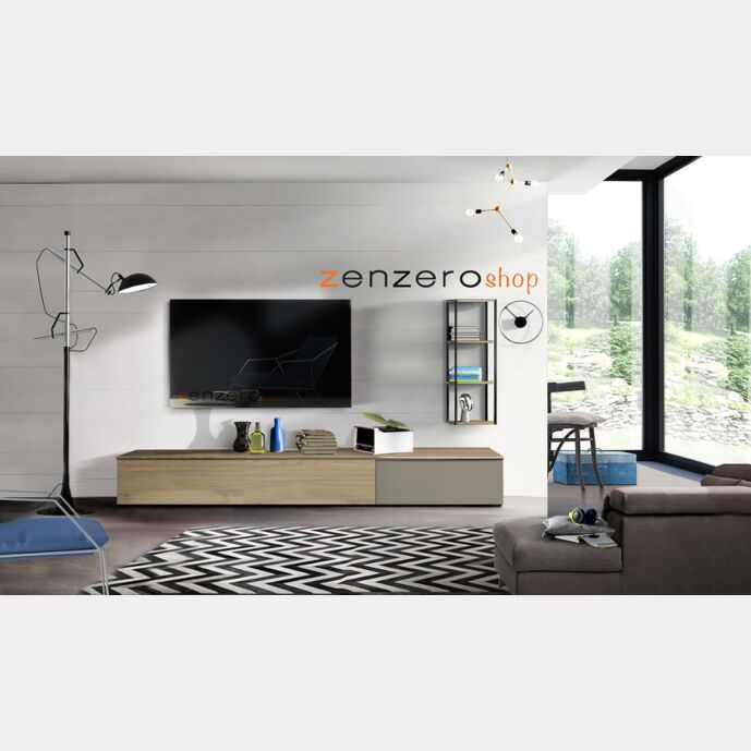 Parete attrezzata con base e libreria con telaio in ferro