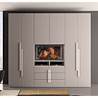 Armadio Piccione con 6 ante battenti e vano Tv in finitura Tortora e Larice bianco