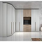 Armadio ad angolo con vano tv, 10 ante battenti in finitura Frassinato Bianco e Olmo