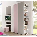 Armadio con scrivania estraibile e vano tv, 5 ante Bianco altea, Rosa confetto e Grigio seta