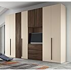 Armadio con vano tv, 8 ante battenti in finitura Quercia brown e Terra opaco
