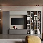 Parete attrezzata moderna L.305 colori Ardesia e Gesso, Made in Italy 