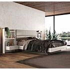 Letto matrimoniale Ester contenitore, finitura Bianco altea e Grigio seta con testata tessuto Grigio