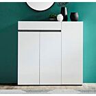 Scarpiera laccata bianco lucido con 3 ante e 1 cassetto