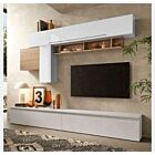 Mobili da Parete Soggiorno di design L.276 colore Gesso, Cadiz e Bianco lucido