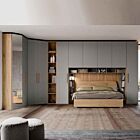 Armadio a ponte con libreria e cabina, finitura Noce biondo e Metallo argento