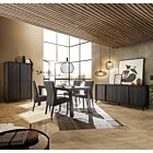 Soggiorno moderno, sala da pranzo moderna, composta da madie e tavolo, nero frassinato