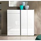 Scarpiera moderna bianca lucida, 3 ante 1 cassetto, prof. 34 cm.