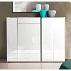 Scarpiera moderna bianca lucida, 4 ante 1 cassetto, prof. 34 cm.