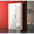 Promozione scarpiera 2 ante con specchio, altezza 190, Bianco lucido 