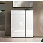 Scarpiera moderna bianca lucida, 2 ante 1 cassetto, prof. 34 cm.