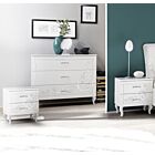 Set Comò e 2 comodini, finitura Bianco opaco con serigrafia, Made in Italy