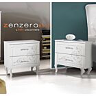 Coppia di comodini con 2 cassetti e serigrafia in finitura bianco opaco, Made in Italy