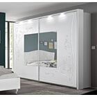 Armadio Bianco opaco con specchio e 2 ante scorrevoli serigrafate, Made In Italy