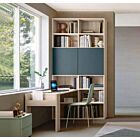 Zona studio moderna con libreria e scrivania finitura Petrolio, Orzo e Olmo 