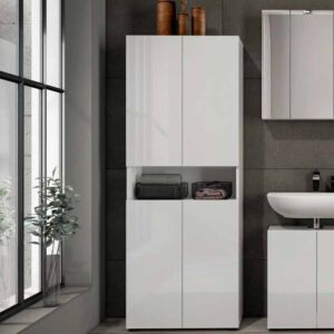 Armadietto da bagno a 4 ante con 6 ripiani e 1 vano a giorno