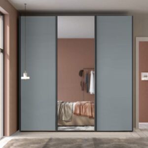 Armadio scorrevole moderno con specchio a 3 ante H.257 L.266, color Cadaques