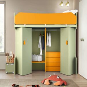 Letti a castello 1 posto letto e un armadio, Papaya e Oliva