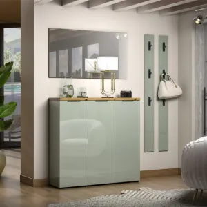 Scarpiera 3 ante a terra, Salvia laccato opaco e Rovere Zenzero Shop