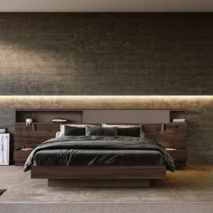 Letto matrimoniale contenitore, Bronzo e Noce moro, L.300