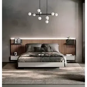 Letto matrimoniale contenitore Efeso, finitura cannettato e grigio seta