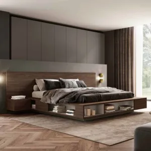 Letto matrimoniale con librerie integrate, , 160x190, Noce moro e Argilla