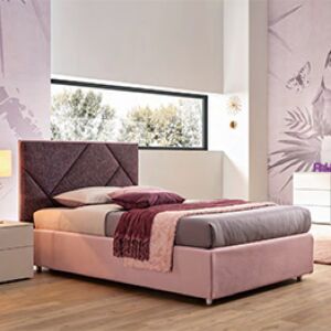 Letto da 1 piazza e mezza Cross Moretti Compact in tessuto Flamingo e Viola mirto