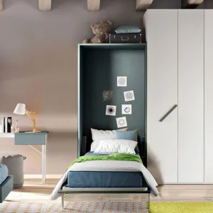 Letto salvaspazio verticale, a scomparsa in finitura Blu reale