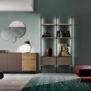 Acquista ora Libreria a muro moderna 126x35x215 h cm, Rovere tabacco e Bronzo- Island